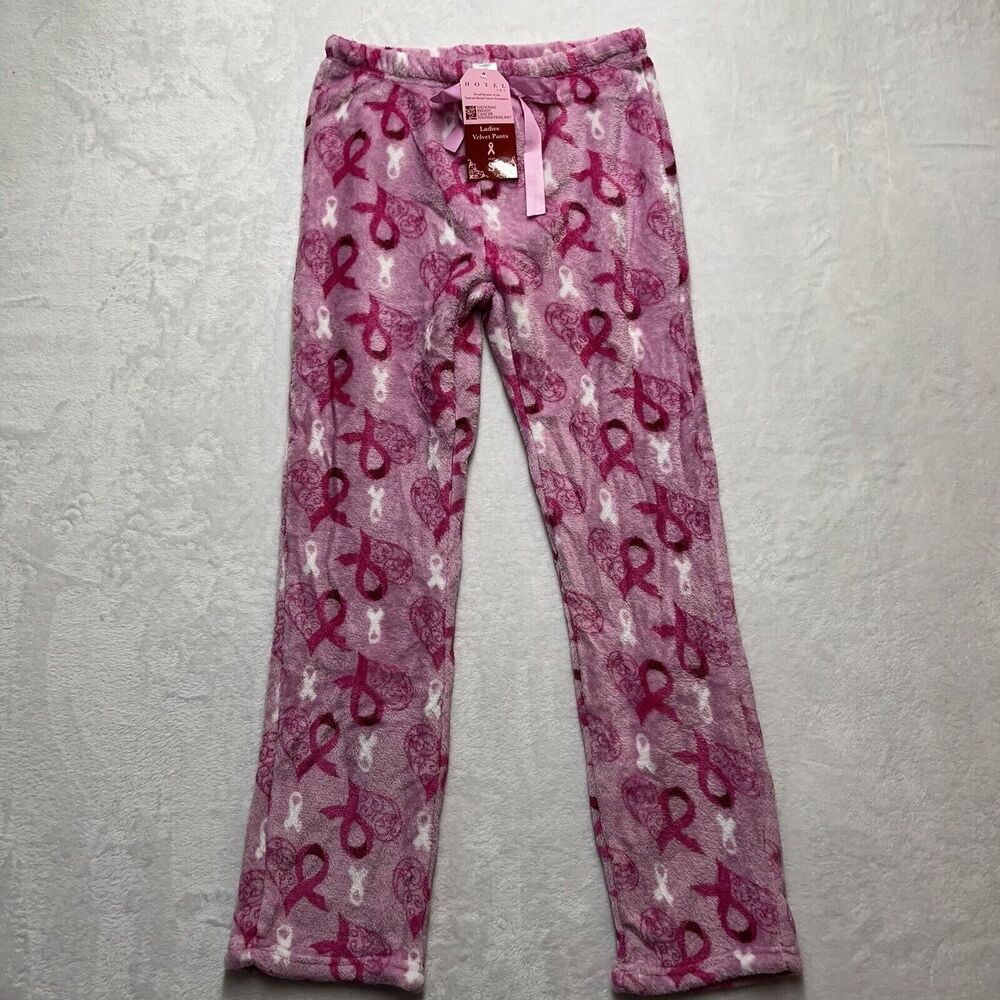 HOTEL SPA Breast Cancer Awareness PINK Print Pajama Pants Cozy Women’s Small NEW